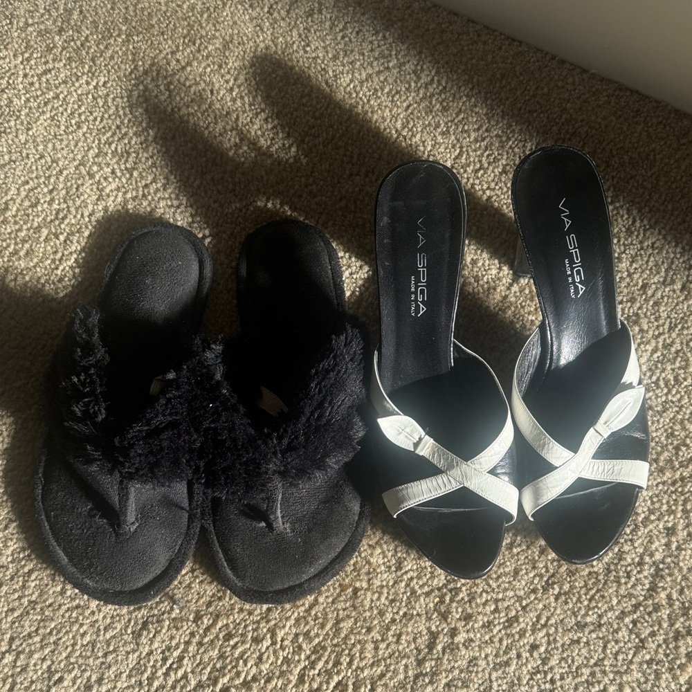 Via Spiga Women's Black and White Slide Sandals + comfy fslippers as a bonus